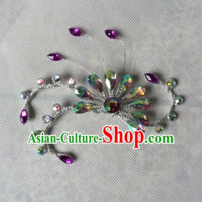 Chinese Beijing Opera Diva Purple Crystal Hair Claw Hairpins Traditional Peking Opera Hair Accessories for Women