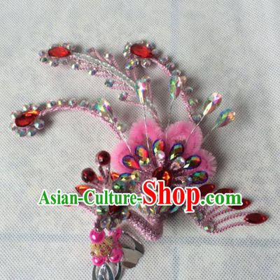 Chinese Beijing Opera Princess Pink Phoenix Hairpins Traditional Peking Opera Diva Hair Accessories for Women