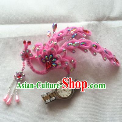 Chinese Beijing Opera Princess Pink Velvet Phoenix Hairpins Traditional Peking Opera Diva Hair Accessories for Women