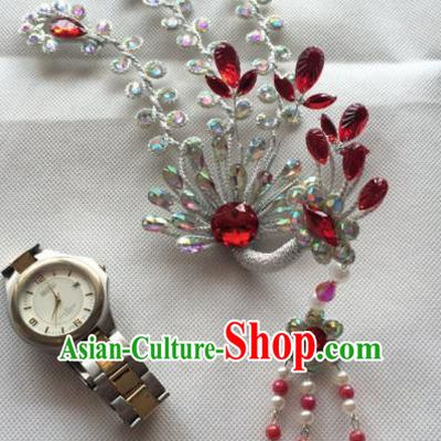 Chinese Beijing Opera Princess Red Crystal Phoenix Hairpins Traditional Peking Opera Diva Hair Accessories for Women