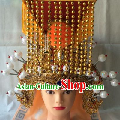 Chinese Beijing Opera Emperor Tassel Hat Traditional Peking Opera Monarch Headwear for Men