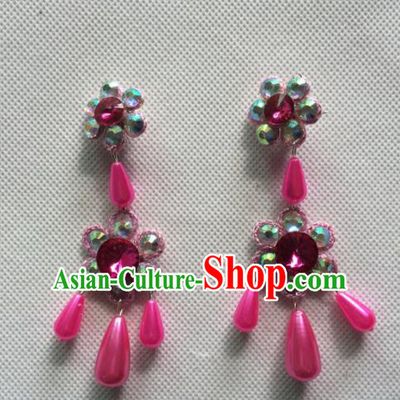 Chinese Beijing Opera Princess Rosy Earrings Traditional Peking Opera Diva Jewelry Accessories for Women
