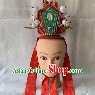 Chinese Beijing Opera Niche Red Hair Crown Traditional Peking Opera Prince Headwear for Men