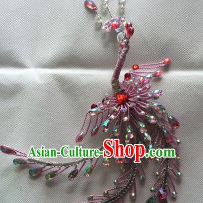 Chinese Beijing Opera Nobility Lady Pink Phoenix Hairpins Traditional Peking Opera Diva Hair Accessories for Women