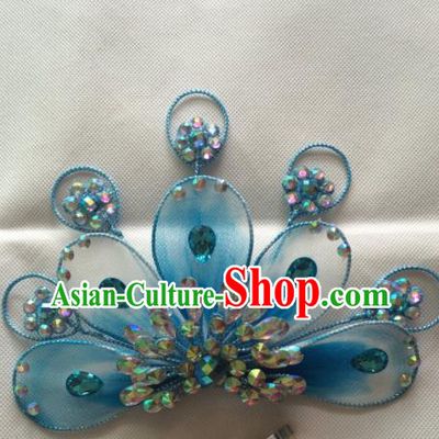 Chinese Beijing Opera Blue Hairpins Traditional Peking Opera Diva Hair Accessories for Women