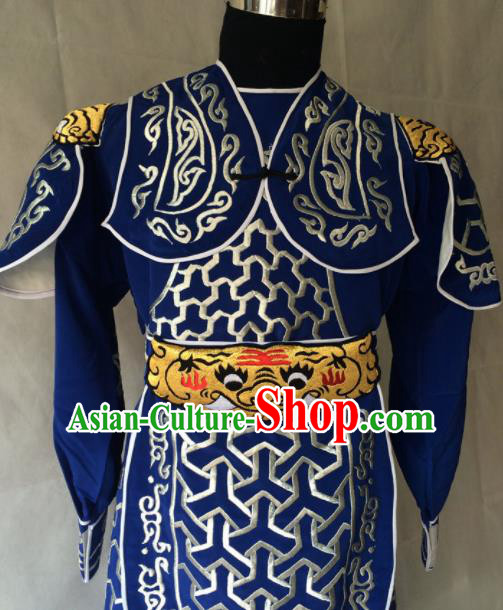 Chinese Beijing Opera Takefu Blue Clothing Traditional Peking Opera Soldier Costume for Men Chinese Beijing Opera Takefu Blue Clothing Traditional Peking Opera Soldier Costume for Men