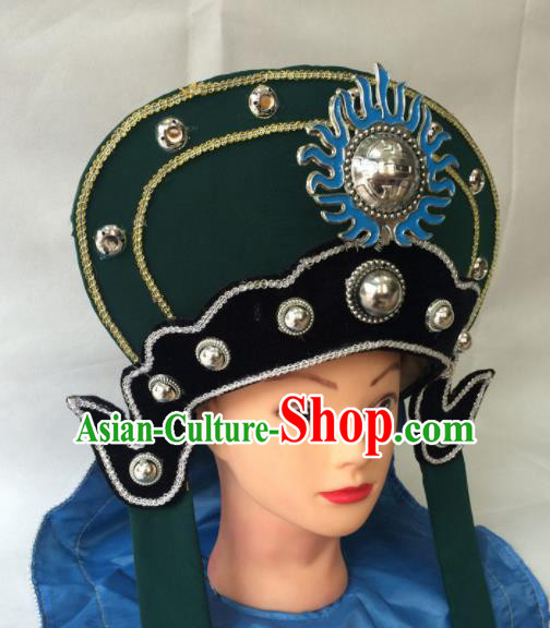Chinese Beijing Opera Soldier Green Hat Traditional Peking Opera Takefu Headwear for Men Chinese Beijing Opera Soldier Green Hat Traditional Peking Opera Takefu Headwear for Men