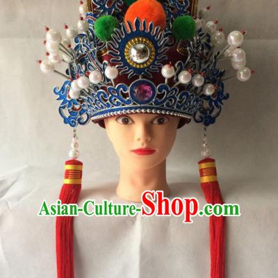 Chinese Beijing Opera Prince Helmet Red Hat Traditional Peking Opera Takefu Headwear for Men
