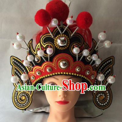 Chinese Beijing Opera General Helmet Hat Traditional Peking Opera Takefu Headwear for Men