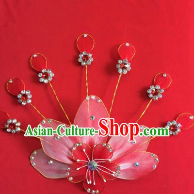 Chinese Beijing Opera Actress Red Hairpins Traditional Peking Opera Princess Hair Accessories for Women