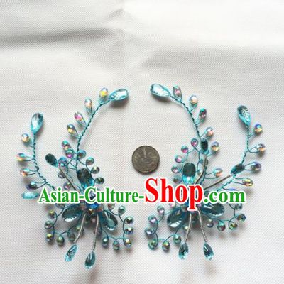 Chinese Beijing Opera Actress Blue Crystal Hair Claw Traditional Peking Opera Princess Hair Accessories for Women