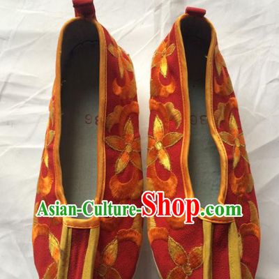Chinese Beijing Opera Princess Red Shoes Traditional Peking Opera Diva Embroidered Shoes for Women