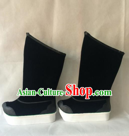 Chinese Beijing Opera Black Boots Traditional Peking Opera Takefu Shoes for Men Chinese Beijing Opera Black Boots Traditional Peking Opera Takefu Shoes for Men