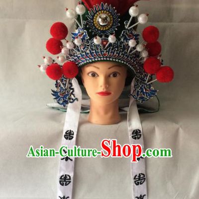 Chinese Beijing Opera General Green Hat Traditional Peking Opera Takefu Headwear for Men