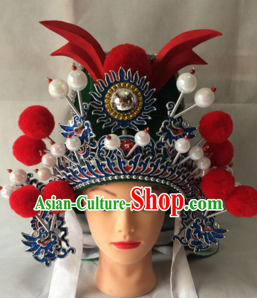 Chinese Beijing Opera General Green Hat Traditional Peking Opera Takefu Headwear for Men Chinese Beijing Opera General Green Hat Traditional Peking Opera Takefu Headwear for Men