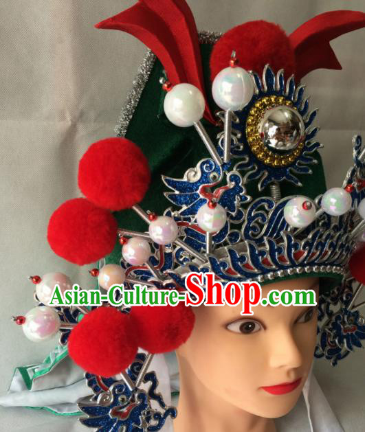 Chinese Beijing Opera General Green Hat Traditional Peking Opera Takefu Headwear for Men Chinese Beijing Opera General Green Hat Traditional Peking Opera Takefu Headwear for Men