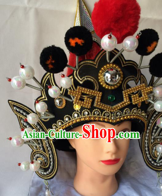 Chinese Beijing Opera General Black Hat Traditional Peking Opera Takefu Headwear for Men Chinese Beijing Opera General Black Hat Traditional Peking Opera Takefu Headwear for Men