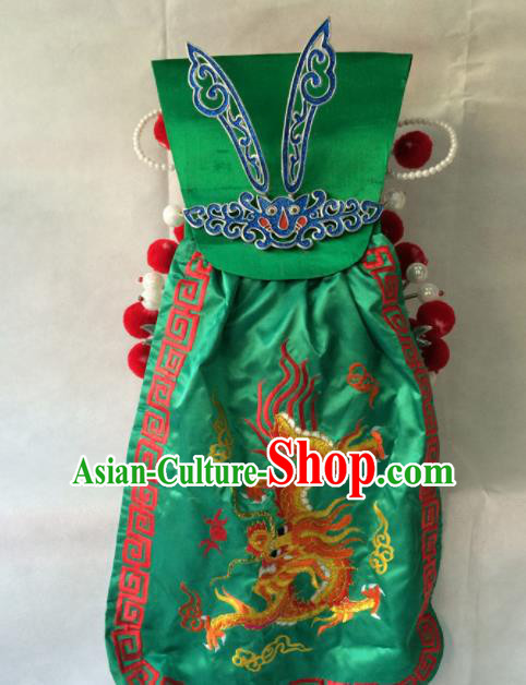 Chinese Beijing Opera General Green Helmet Hat Traditional Peking Opera Takefu Headwear for Men Chinese Beijing Opera General Green Helmet Hat Traditional Peking Opera Takefu Headwear for Men