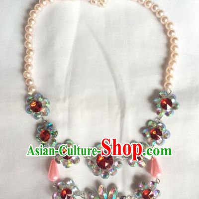 Chinese Beijing Opera Princess Red Crystal Necklace Traditional Peking Opera Diva Necklet Accessories for Women
