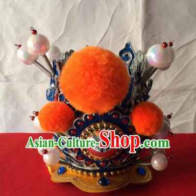 Chinese Beijing Opera Niche Blue Hairdo Crown Traditional Peking Opera Prince Headwear for Men