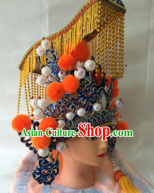 Chinese Beijing Opera Emperor Tassel Hat Traditional Peking Opera Imperator Headwear for Men