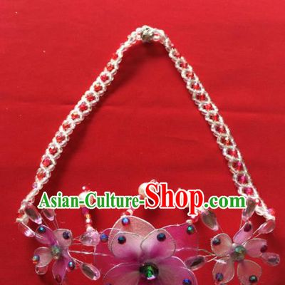 Chinese Beijing Opera Princess Pink Flowers Necklace Traditional Peking Opera Diva Accessories for Women