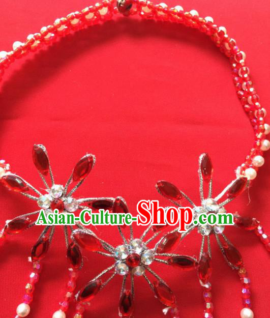 Chinese Beijing Opera Princess Red Crystal Tassel Necklace Traditional Peking Opera Diva Accessories for Women Chinese Beijing Opera Princess Red Crystal Tassel Necklace Traditional Peking Opera Diva Accessories for Women