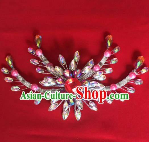 Chinese Beijing Opera Princess Crystal Hair Claw Hairpins Traditional Peking Opera Diva Hair Accessories for Women