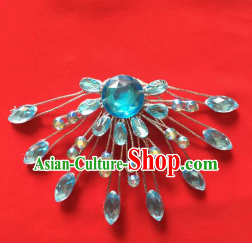 Chinese Beijing Opera Princess Blue Crystal Hair Claw Hairpins Traditional Peking Opera Diva Hair Accessories for Women Chinese Beijing Opera Princess Blue Crystal Hair Claw Hairpins Traditional Peking Opera Diva Hair Accessories for Women