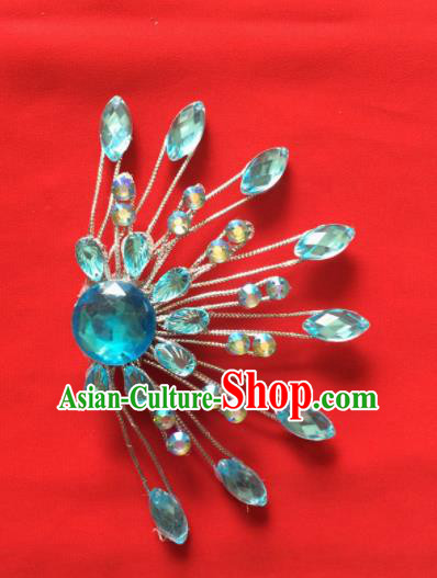 Chinese Beijing Opera Princess Blue Crystal Hair Claw Hairpins Traditional Peking Opera Diva Hair Accessories for Women Chinese Beijing Opera Princess Blue Crystal Hair Claw Hairpins Traditional Peking Opera Diva Hair Accessories for Women