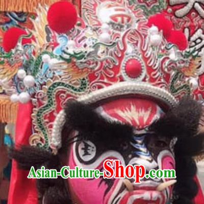 Chinese Sichuan Opera Change Face Red Hat Traditional Peking Opera Hair Accessories for Men