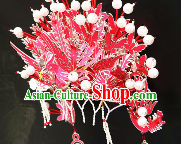 Chinese Beijing Opera Imperial Consort Pink Phoenix Coronet Traditional Peking Opera Bride Hat Hair Accessories for Women Chinese Beijing Opera Imperial Consort Pink Phoenix Coronet Traditional Peking Opera Bride Hat Hair Accessories for Women
