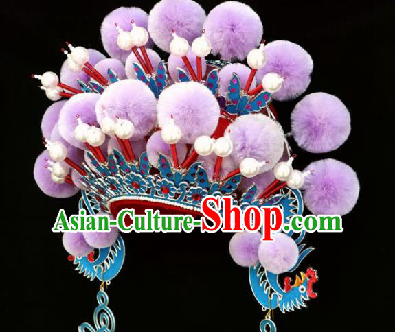 Chinese Beijing Opera Imperial Consort Purple Phoenix Coronet Traditional Peking Opera Bride Hat Hair Accessories for Women Chinese Beijing Opera Imperial Consort Purple Phoenix Coronet Traditional Peking Opera Bride Hat Hair Accessories for Women