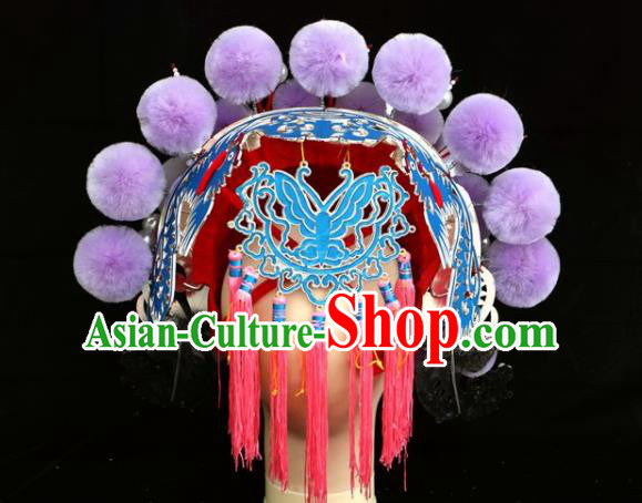 Chinese Beijing Opera Imperial Consort Purple Phoenix Coronet Traditional Peking Opera Bride Hat Hair Accessories for Women Chinese Beijing Opera Imperial Consort Purple Phoenix Coronet Traditional Peking Opera Bride Hat Hair Accessories for Women