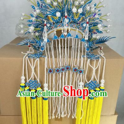 Chinese Beijing Opera Imperial Consort Yellow Phoenix Coronet Traditional Peking Opera Bride Hat Hair Accessories for Women
