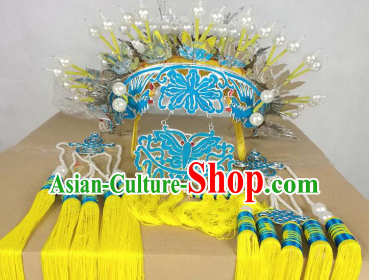 Chinese Beijing Opera Imperial Consort Yellow Phoenix Coronet Traditional Peking Opera Bride Hat Hair Accessories for Women Chinese Beijing Opera Imperial Consort Yellow Phoenix Coronet Traditional Peking Opera Bride Hat Hair Accessories for Women