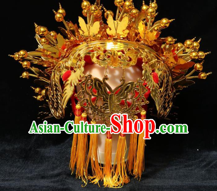 Chinese Beijing Opera Imperial Consort Golden Phoenix Coronet Traditional Peking Opera Bride Hat Hair Accessories for Women Chinese Beijing Opera Imperial Consort Golden Phoenix Coronet Traditional Peking Opera Bride Hat Hair Accessories for Women
