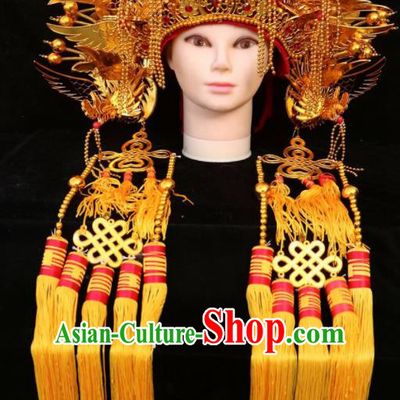 Chinese Beijing Opera Imperial Consort Golden Phoenix Coronet Traditional Peking Opera Bride Hat Hair Accessories for Women