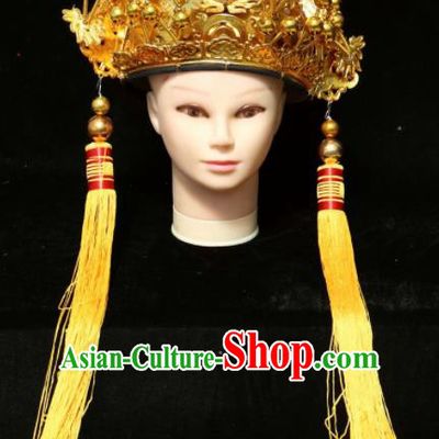 Chinese Beijing Opera Crown Prince Golden Hat Traditional Peking Opera Emperor Hair Accessories for Men