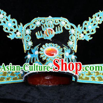 Chinese Beijing Opera Niche Blue Hat Traditional Peking Opera Bridegroom Headwear for Men
