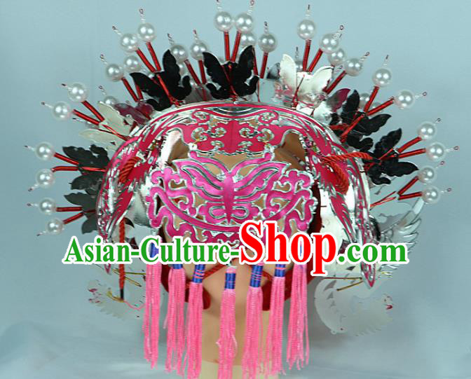Chinese Beijing Opera Queen Pink Butterfly Phoenix Coronet Traditional Peking Opera Bride Hat Hair Accessories for Women Chinese Beijing Opera Queen Pink Butterfly Phoenix Coronet Traditional Peking Opera Bride Hat Hair Accessories for Women