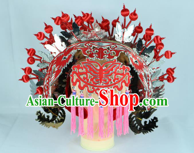 Chinese Beijing Opera Queen Red Butterfly Phoenix Coronet Traditional Peking Opera Bride Hat Hair Accessories for Women Chinese Beijing Opera Queen Red Butterfly Phoenix Coronet Traditional Peking Opera Bride Hat Hair Accessories for Women