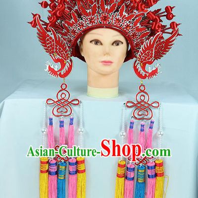 Chinese Beijing Opera Queen Red Butterfly Phoenix Coronet Traditional Peking Opera Bride Hat Hair Accessories for Women