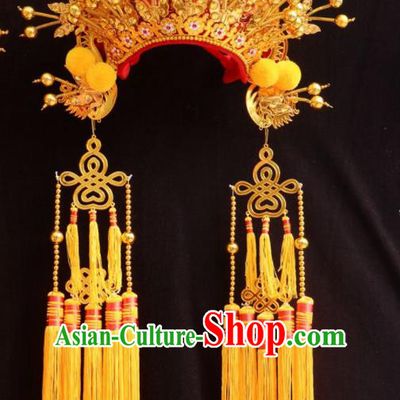 Chinese Beijing Opera Imperial Consort Golden Phoenix Coronet Traditional Peking Opera Bride Hat Hair Accessories for Women