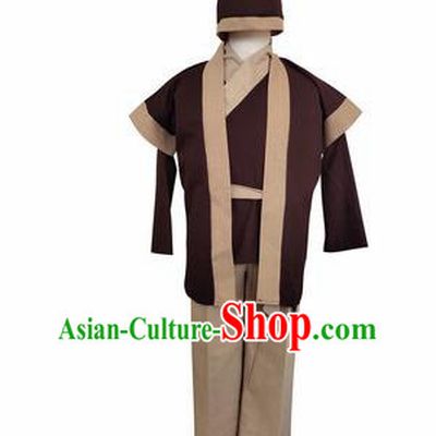 Chinese Ancient Civilian Deep Brown Clothing Traditional Ming Dynasty Farmer Costume for Men