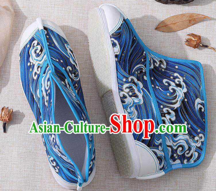 Chinese Traditional Handmade Blue Boots National Multi Layered Cloth Shoes for Men Chinese Traditional Handmade Blue Boots National Multi Layered Cloth Shoes for Men