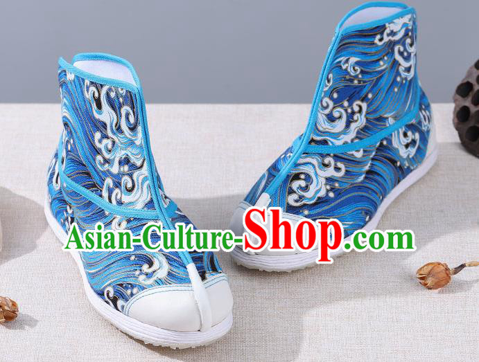 Chinese Traditional Handmade Blue Boots National Multi Layered Cloth Shoes for Men Chinese Traditional Handmade Blue Boots National Multi Layered Cloth Shoes for Men