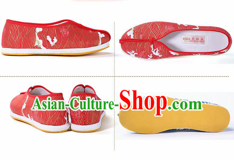 Chinese Traditional Handmade Red Cloth Shoes National Multi Layered Cloth Shoes for Men Chinese Traditional Handmade Red Cloth Shoes National Multi Layered Cloth Shoes for Men