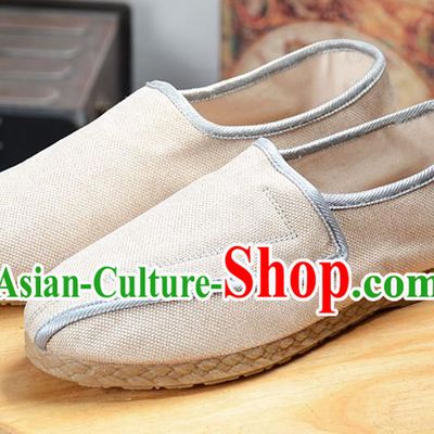 Chinese Traditional Handmade White Flax Shoes National Multi Layered Cloth Shoes for Men