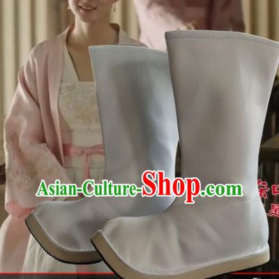 Chinese Ancient Swordsman White Boots Traditional Ming Dynasty Imperial Guards Shoes for Men